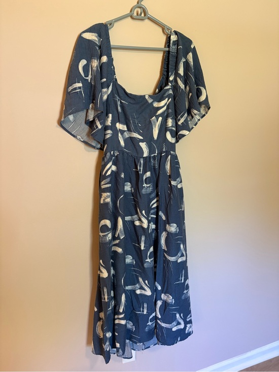 a new day Dresses & Skirts - a new day Navy and White Printed Midi Dress with Flutter Sleeves